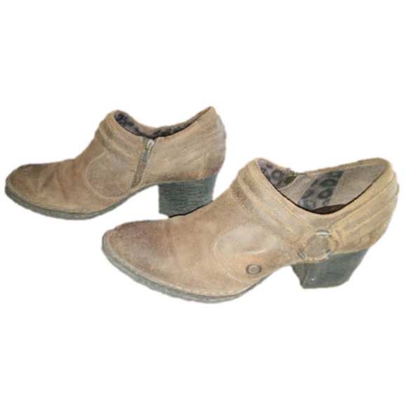 Born Harness Style Ankle Heel Boots Sz9 Side Zip Nonskid Soles Genuine Leather